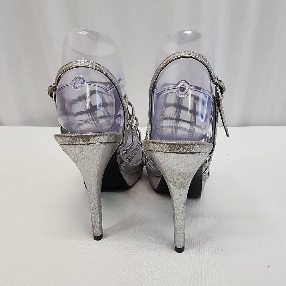 Adrianna Papell Boutique Size 8 Marla Silver Metallic Rhinestone High Heel Sanda - Picture 4 of 10